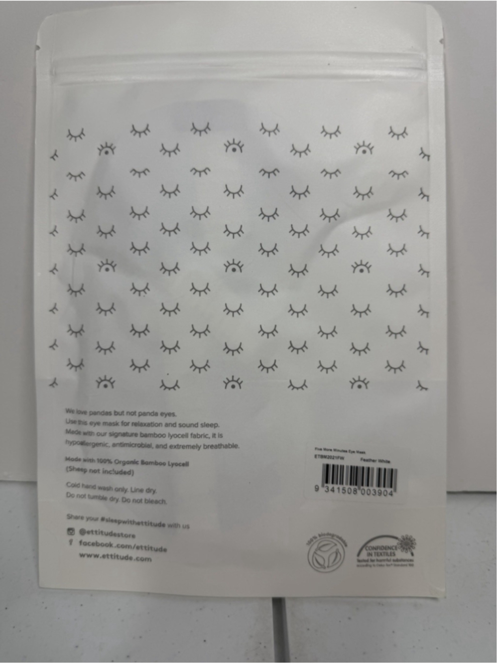 Ettitude 100% Organic Bamboo Lyocell Eye Mask- Feather White 😴😴 🎭 - Picture 3 of 3
